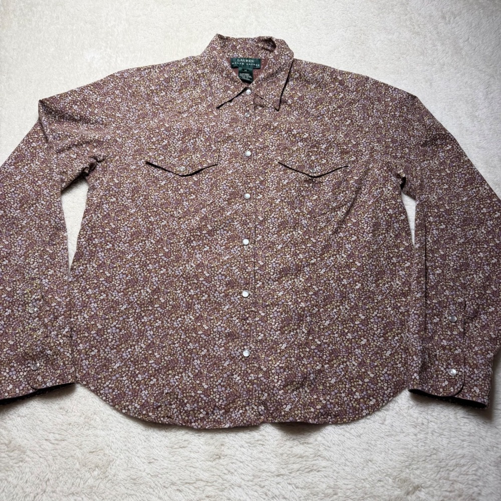 Lauren Ralph Lauren Womens Floral Print Cotton Western Pearl Snap Shirt Size M